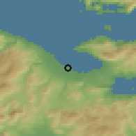 Shaded relief of the 54 km around Káto Ássos, drawn from the GMTED2010 grid