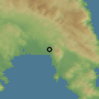 Shaded relief of the 54 km around Káto Glikóvrisi, drawn from the GMTED2010 grid