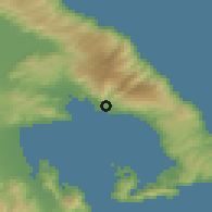 Shaded relief of the 54 km around Káto Lekhónia, drawn from the GMTED2010 grid