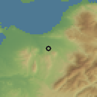 Shaded relief of the 54 km around Káto Mazarákion, drawn from the GMTED2010 grid