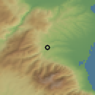 Shaded relief of the 53 km around Káto Miléa, drawn from the GMTED2010 grid