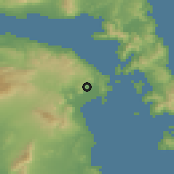 Shaded relief of the 54 km around Káto Soúlion, drawn from the GMTED2010 grid