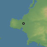 Shaded relief of the 54 km around Kavásilas, drawn from the GMTED2010 grid