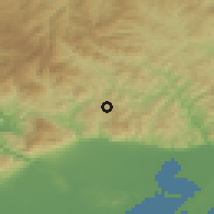 Shaded relief of the 53 km around Kéntauros, drawn from the GMTED2010 grid