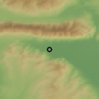 Shaded relief of the 53 km around Kerkíni, drawn from the GMTED2010 grid