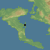 Shaded relief of the 53 km around Kérkira, drawn from the GMTED2010 grid