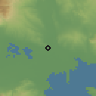 Shaded relief of the 53 km around Khalkidón, drawn from the GMTED2010 grid