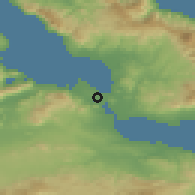 Shaded relief of the 54 km around Khalkís, drawn from the GMTED2010 grid