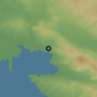 Shaded relief of the 53 km around Ambelókipoi, drawn from the GMTED2010 grid
