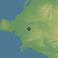 Shaded relief of the 54 km around Khavárion, drawn from the GMTED2010 grid