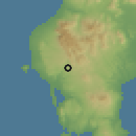 Shaded relief of the 54 km around Khóra, drawn from the GMTED2010 grid