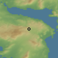 Shaded relief of the 54 km around Afídnai, drawn from the GMTED2010 grid