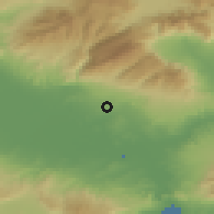 Shaded relief of the 53 km around Khrisón, drawn from the GMTED2010 grid