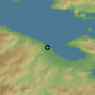 Shaded relief of the 54 km around Kiáto, drawn from the GMTED2010 grid