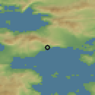 Shaded relief of the 54 km around Kinéta, drawn from the GMTED2010 grid