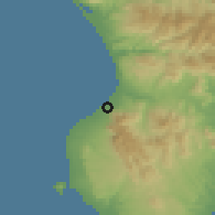 Shaded relief of the 54 km around Kiparissía, drawn from the GMTED2010 grid