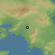 Shaded relief of the 54 km around Kipséli, drawn from the GMTED2010 grid