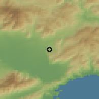 Shaded relief of the 53 km around Kíria, drawn from the GMTED2010 grid