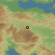 Shaded relief of the 54 km around Amfíklia, drawn from the GMTED2010 grid