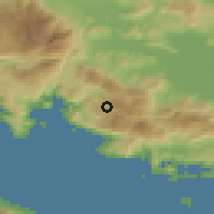 Shaded relief of the 54 km around Kiriákion, drawn from the GMTED2010 grid