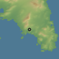 Shaded relief of the 54 km around Kítsi, drawn from the GMTED2010 grid
