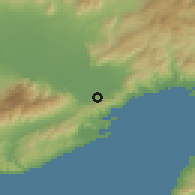 Shaded relief of the 53 km around Kokkinókhoma, drawn from the GMTED2010 grid