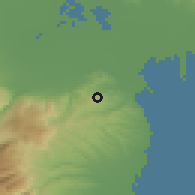Shaded relief of the 53 km around Kolindrós, drawn from the GMTED2010 grid