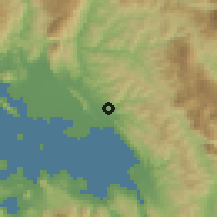 Shaded relief of the 54 km around Kombótion, drawn from the GMTED2010 grid