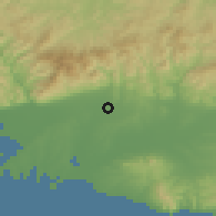 Shaded relief of the 53 km around Komotiní, drawn from the GMTED2010 grid