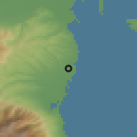 Shaded relief of the 53 km around Korinós, drawn from the GMTED2010 grid
