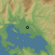 Shaded relief of the 54 km around Kostakioí, drawn from the GMTED2010 grid