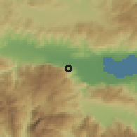 Shaded relief of the 54 km around Kostaléxis, drawn from the GMTED2010 grid