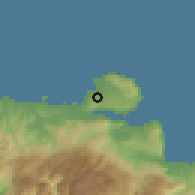 Shaded relief of the 55 km around Kounoupidianá, drawn from the GMTED2010 grid