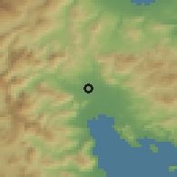 Shaded relief of the 54 km around Koutsopódion, drawn from the GMTED2010 grid