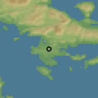 Shaded relief of the 54 km around Kranídion, drawn from the GMTED2010 grid