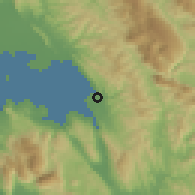 Shaded relief of the 54 km around Kríkellos, drawn from the GMTED2010 grid