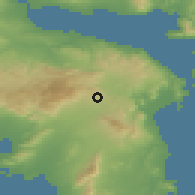 Shaded relief of the 54 km around Krionérion, drawn from the GMTED2010 grid