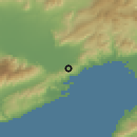 Shaded relief of the 53 km around Amisianá, drawn from the GMTED2010 grid