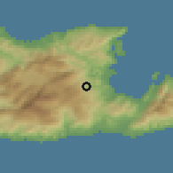 Shaded relief of the 55 km around Kritsá, drawn from the GMTED2010 grid