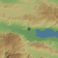Shaded relief of the 54 km around Lamía, drawn from the GMTED2010 grid