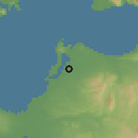 Shaded relief of the 54 km around Lápas, drawn from the GMTED2010 grid
