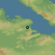 Shaded relief of the 54 km around Lárimna, drawn from the GMTED2010 grid
