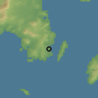 Shaded relief of the 54 km around Laúrion, drawn from the GMTED2010 grid
