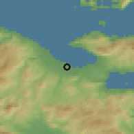 Shaded relief of the 54 km around Lékhaion, drawn from the GMTED2010 grid