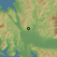 Shaded relief of the 54 km around Lepenoú, drawn from the GMTED2010 grid