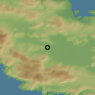 Shaded relief of the 54 km around Levádia, drawn from the GMTED2010 grid