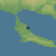Shaded relief of the 53 km around Áfitos, drawn from the GMTED2010 grid