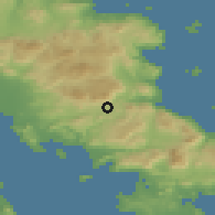 Shaded relief of the 54 km around Ligoúrion, drawn from the GMTED2010 grid