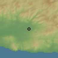 Shaded relief of the 53 km around Líkion, drawn from the GMTED2010 grid