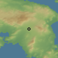 Shaded relief of the 54 km around Likóvrisi, drawn from the GMTED2010 grid